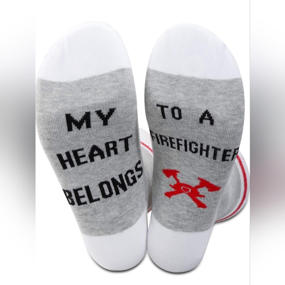 Novelty Socks My Heart Belongs to A Firefighter Socks- NIP